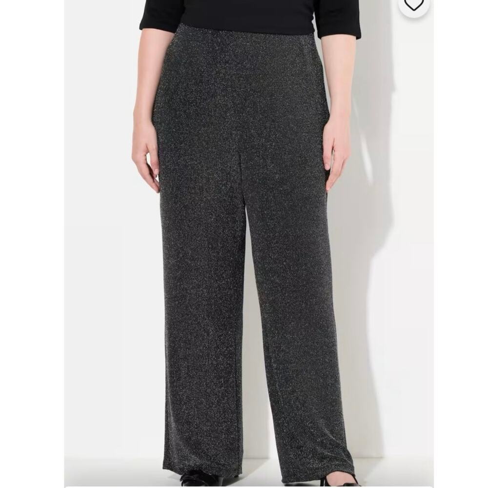 Selection Ulla Popken Women's 24 black silver metallic‎ shimmering wide leg pant